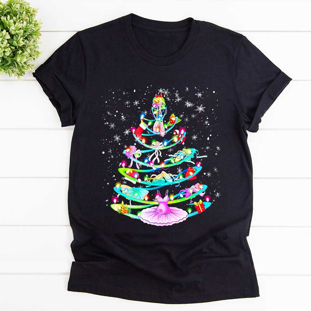 Ballet tree christmas gift snowflakes candle colorful light T Shirt Black Unisex S-6XL