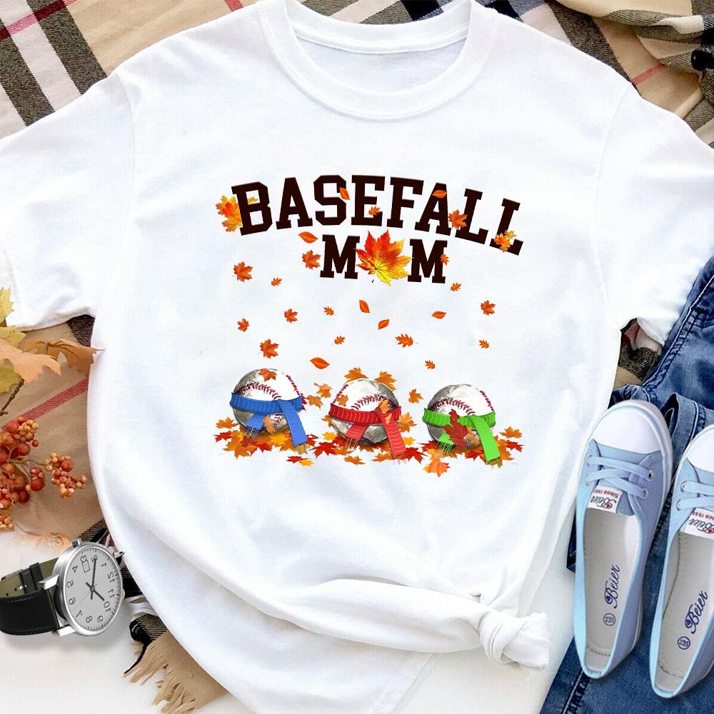 Baseball and fall basefall mom Women T Shirt White S-3XL