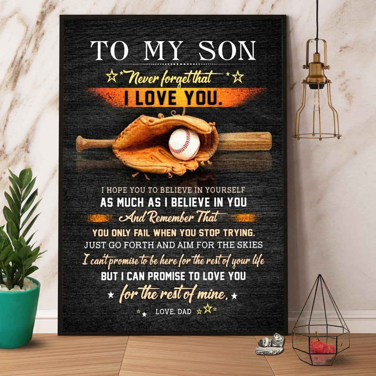 Baseball Dad To My Son I Love You I Believe In You Satin Poster Portrait No Frame