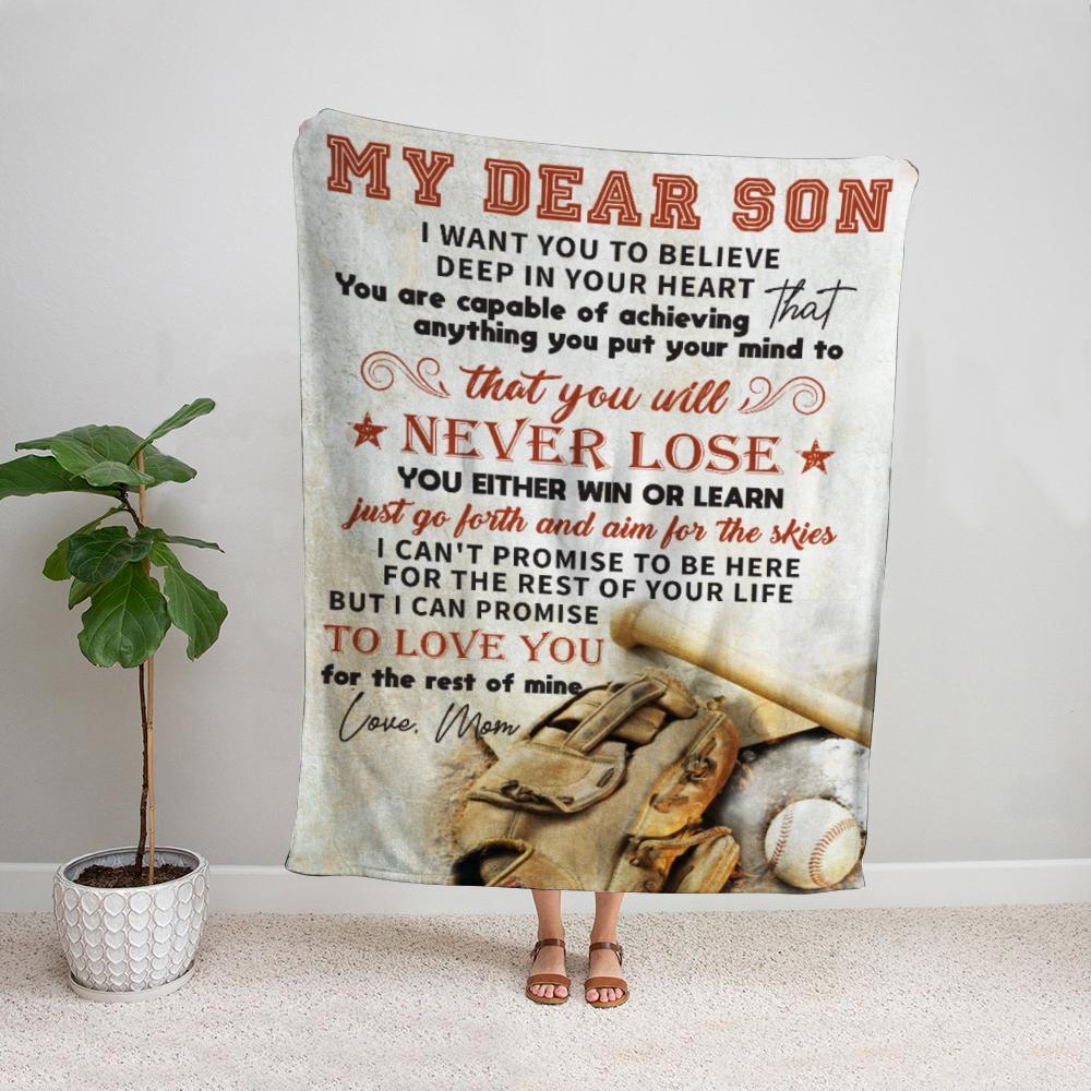 Baseball mom my dear son never lose you either win or learn Fleece Blanket