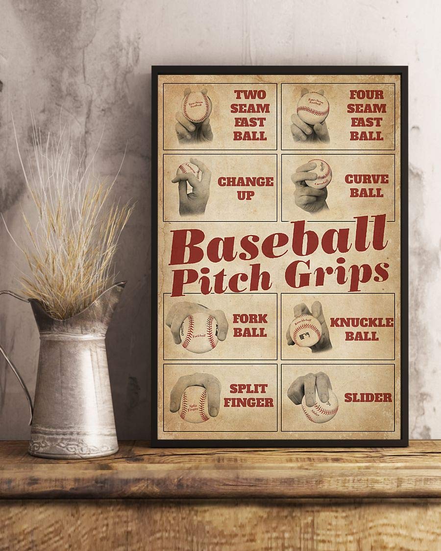 Baseball Pitch Grips Two Seam East Ball Four Seam Satin Poster Portrait no Frame