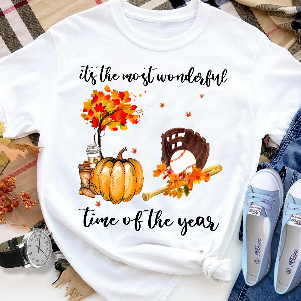 Baseball Pumpkin It's The Most WonderfulTime Of The Year Women T Shirt White S-3XL