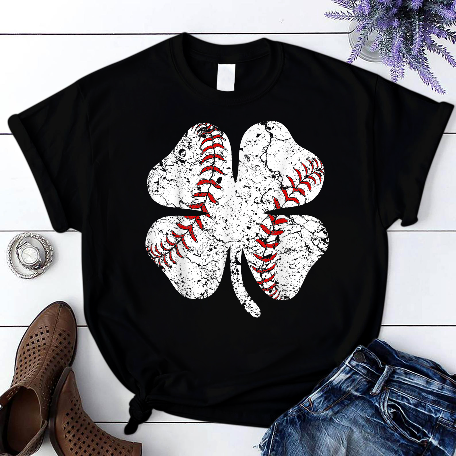 Baseball St Patricks Day Boys Men Catcher Pitcher Shamrock T Shirt Black Unisex S-6Xl