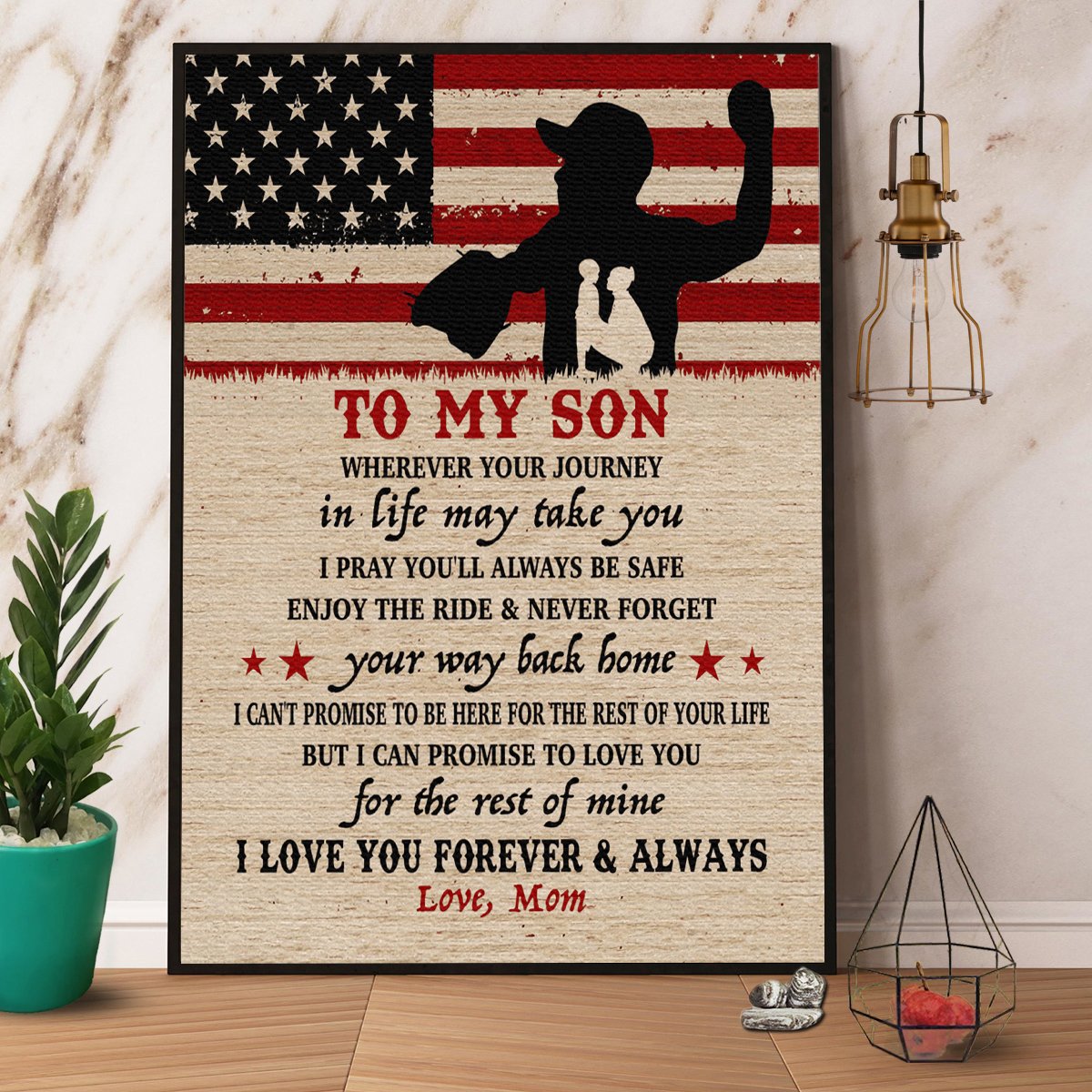 Baseball Usa Flag Mom To My Son I Love You Forever & Always Satin Poster Portrait No Frame