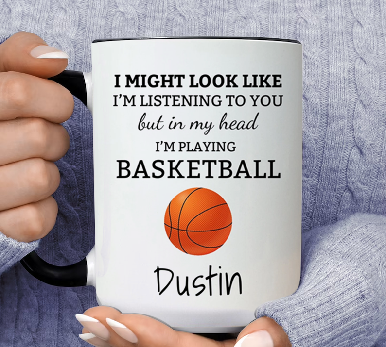 Basketball Coach Gift Personalized Dustin Inner Color Accent Mug 11oz Coffee Tea Cup