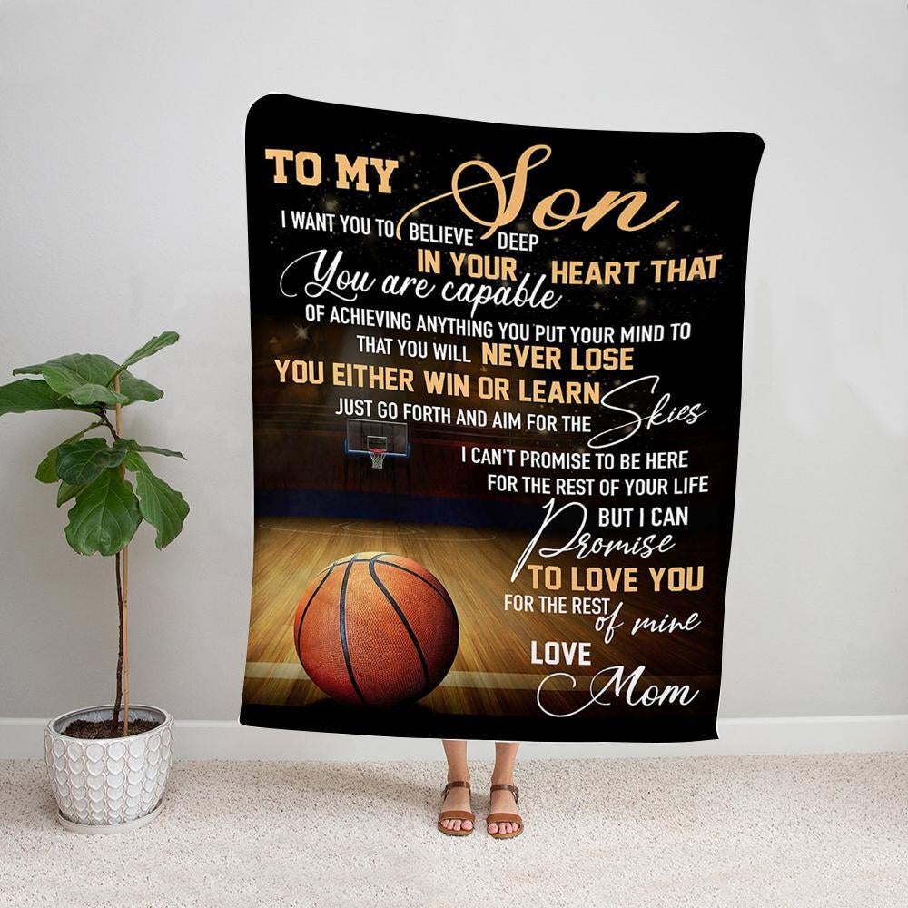 Basketball mom to my son you are capable of achieving anything you put your mind to Fleece Blanket