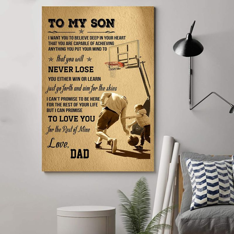 Basketball Poster Dad Son Never Lose Holidays Son Poster Satin Poster Portrait no Frame