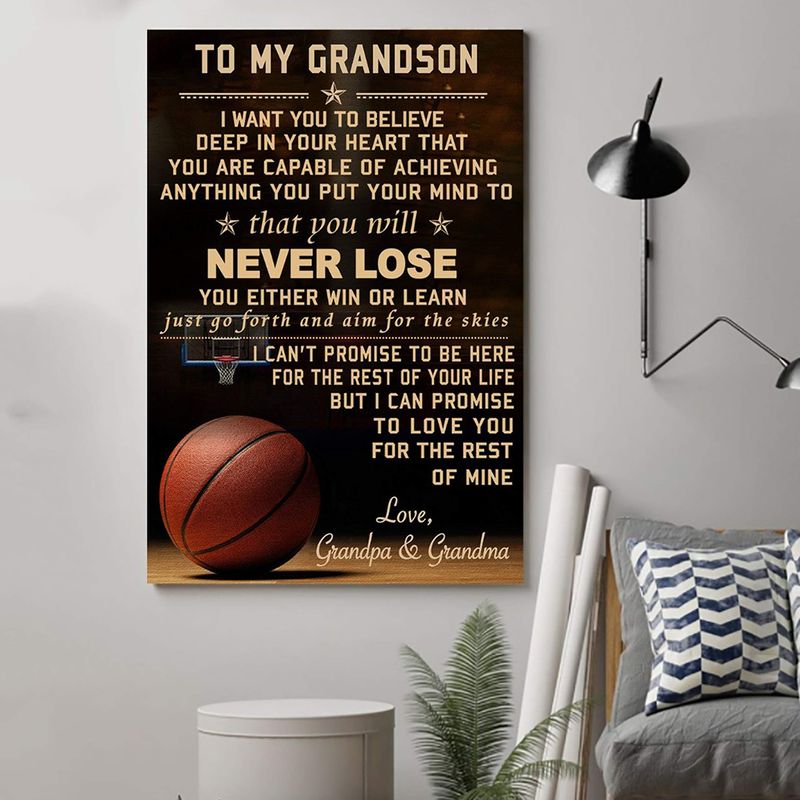 Basketball Poster Grandpa Grandma To Grandson Never Lose Beautiful Poster Is Best Poster Portrait no Frame