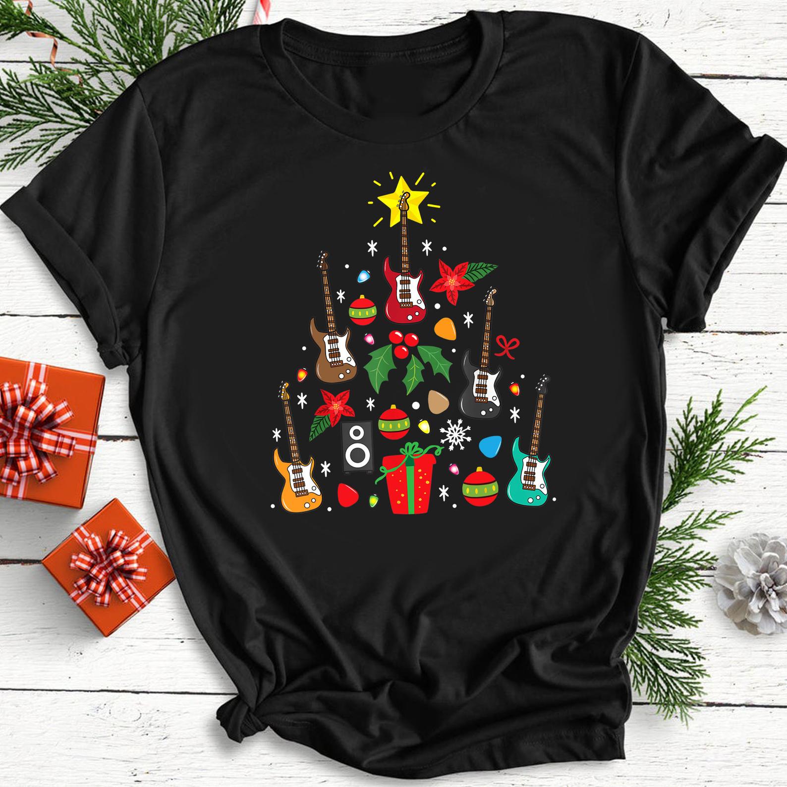 Bass Guitar Christmas Ornament Tree Funny Gift Men T Shirt Black, Unisex, S-6XL