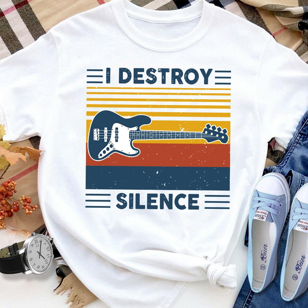 Bass I Destroy Silence Women T Shirt White S-3XL