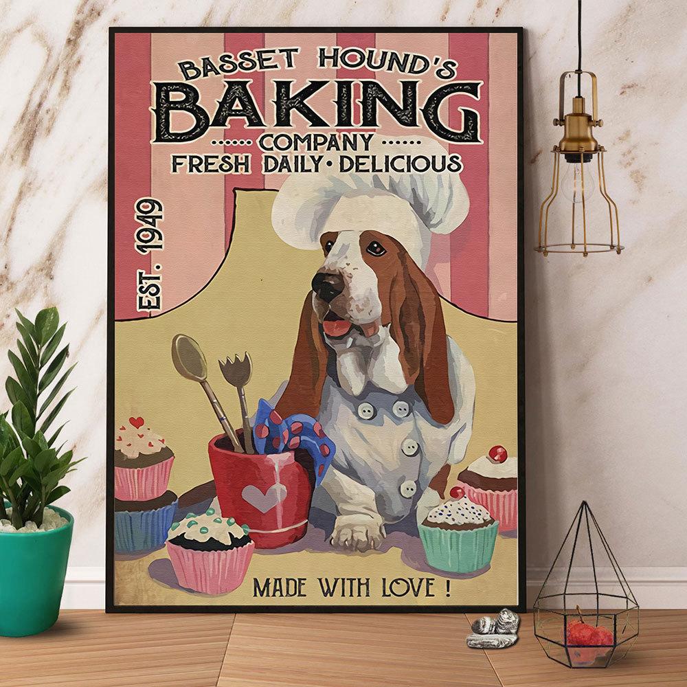 Basset Hound Baking Company Fresh Daily Delicious Satin Poster Portrait No Frame