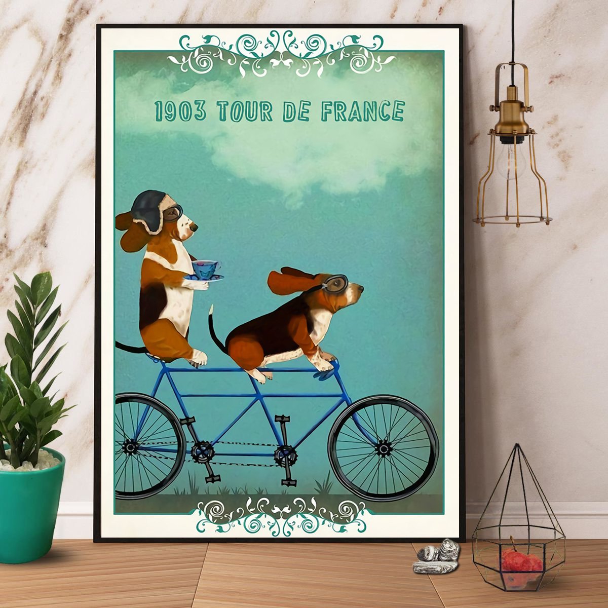 Basset Hound Riding A Bike 1903 Tour De France Satin Poster Portrait No Frame