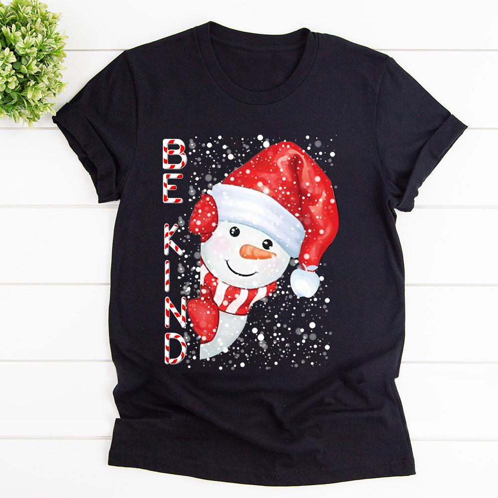 Be Kind Cute Snowman Santa Hat Snow Winter Merry Christmas T Shirt Black Unisex S-6XL