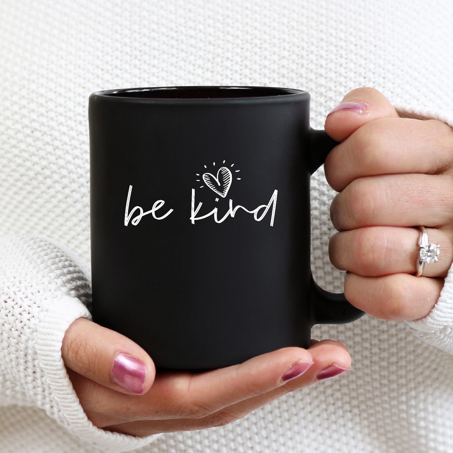 Be Kind Heart Scribble Kindness Cute Mug Black Ceramic 11-15oz Coffee Tea Cup