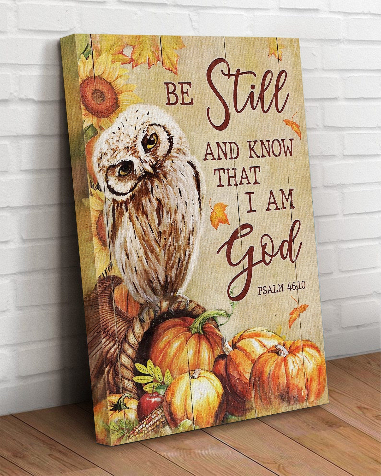 Be Still And Know That I Am God Cat Lover Gift Cat And Pumpkin Psalm 46 10 Bible Verse Frame Wrapped Canvas Home Decor full size