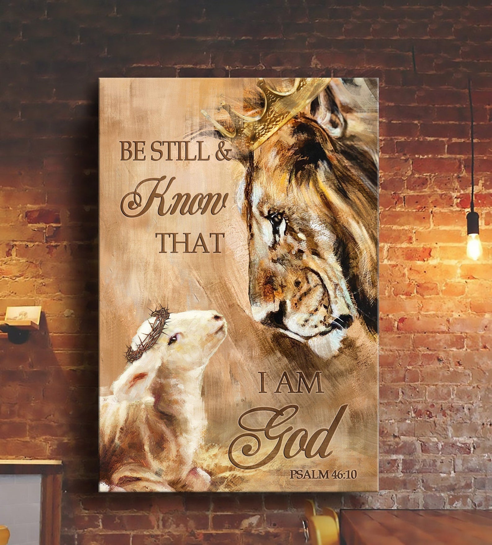 Be Still And Know That I Am God Lion And Lamb Jesus Birthday Thanksgiving Christmas Gift Frame Wrapped Canvas Home Decor full size