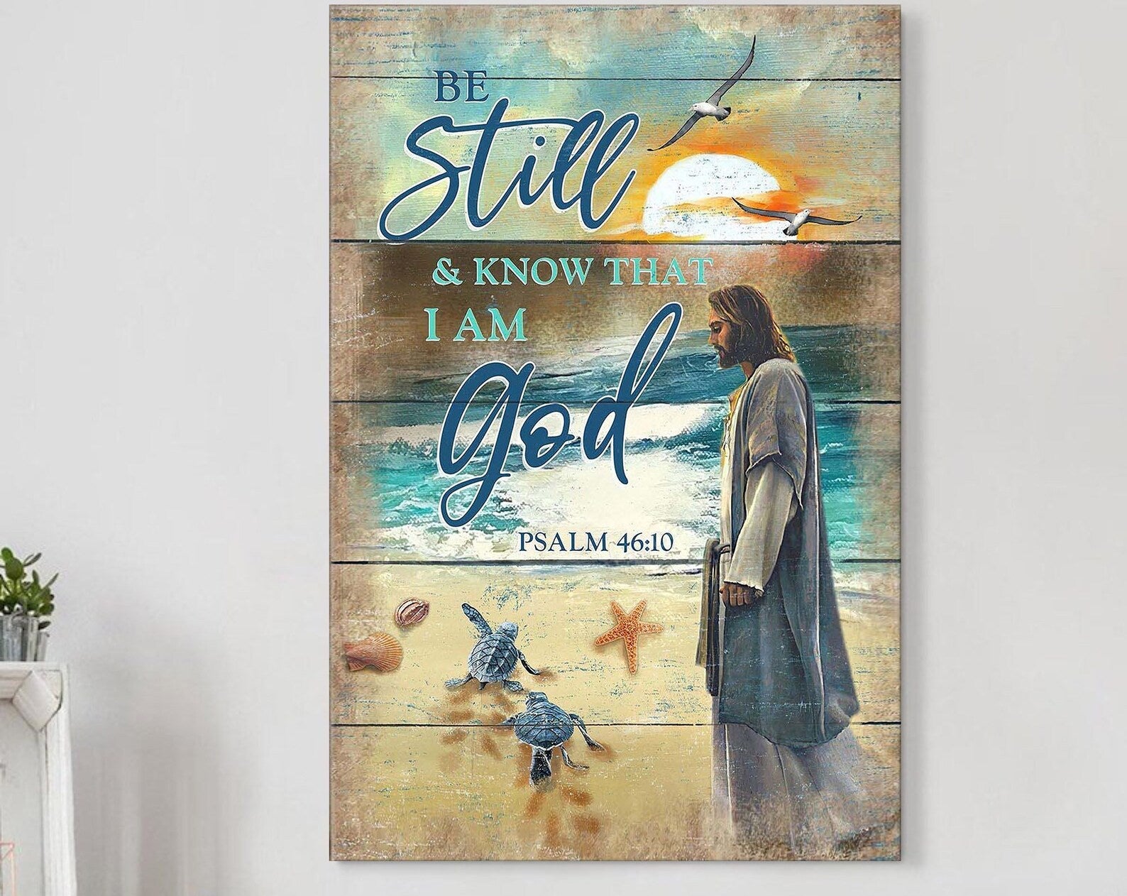 Be Still And Know That I Am God Psalm 46 10 Bible Verse Jesus Portrait Inspirational Frame Wrapped Canvas Home Decor full size