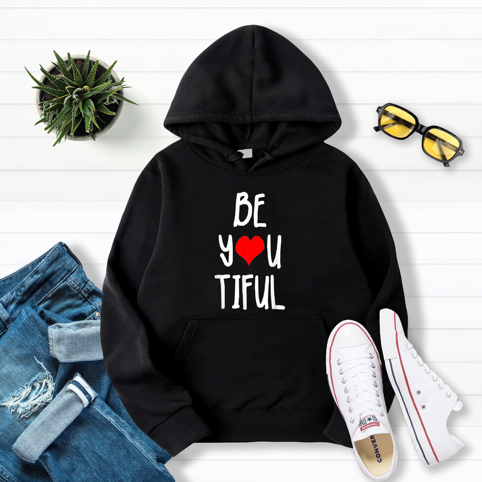 Be You Tiful Valentines Day Pullover Hoodie Black S-5Xl