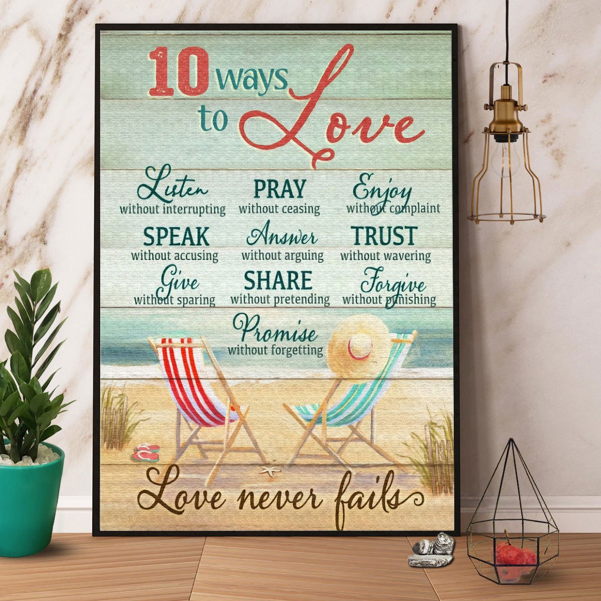 Beach 10 Way To Love Listen Pray Enjoy Speak Trust Love Never Fails Satin Poster Portrait No Frame