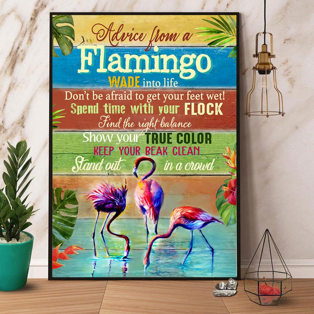 Beach Advice From A Flamingo Keep Your Beak Clean Satin Poster Portrait No Frame