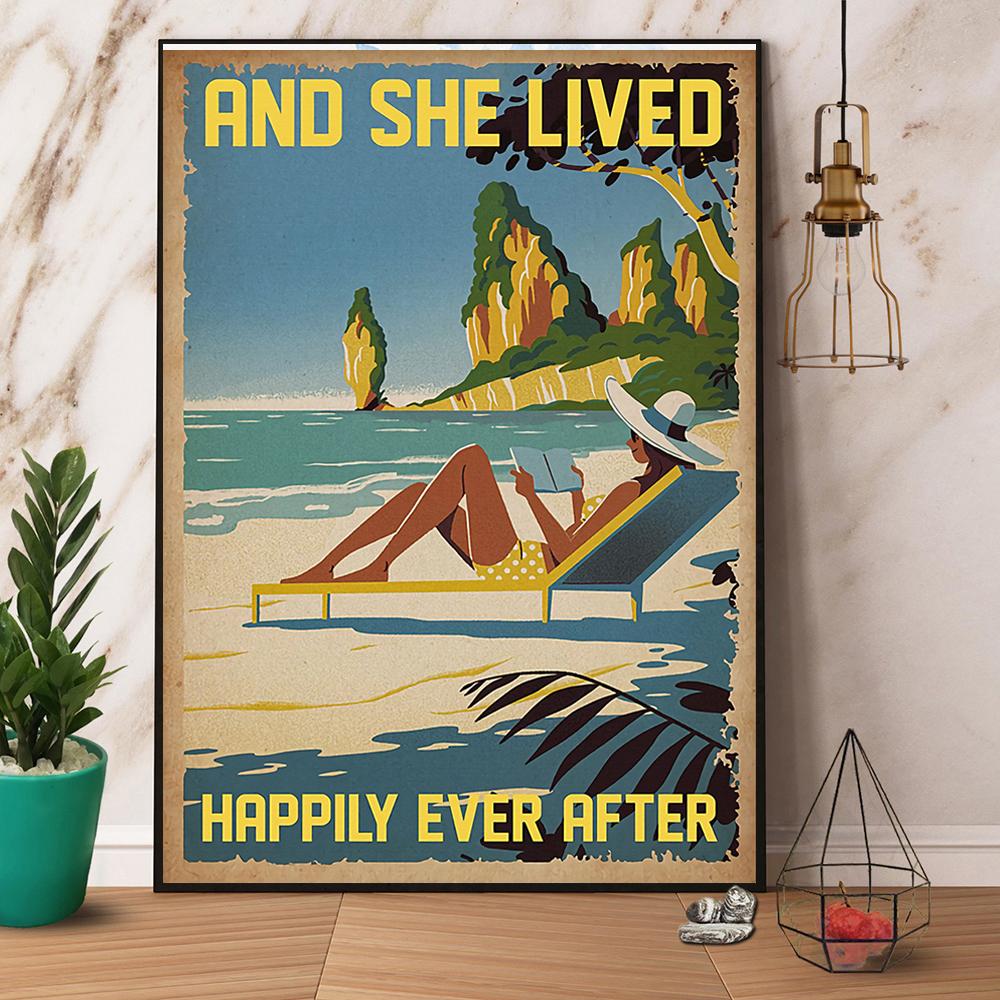 Beach And She Lived Happily Ever After Satin Poster Portrait No Frame