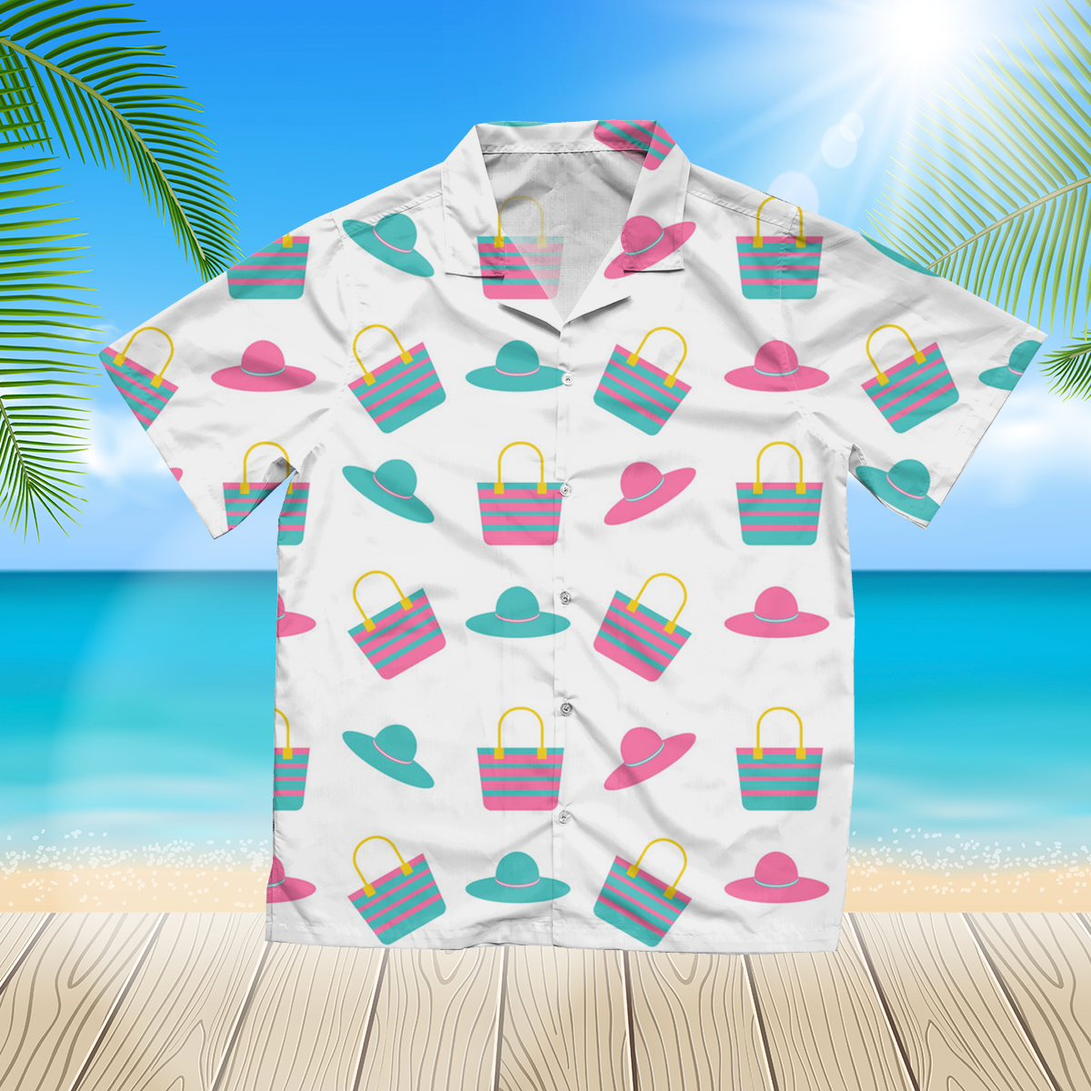 Beach bag hat pattern 3d blue hawaii shirt