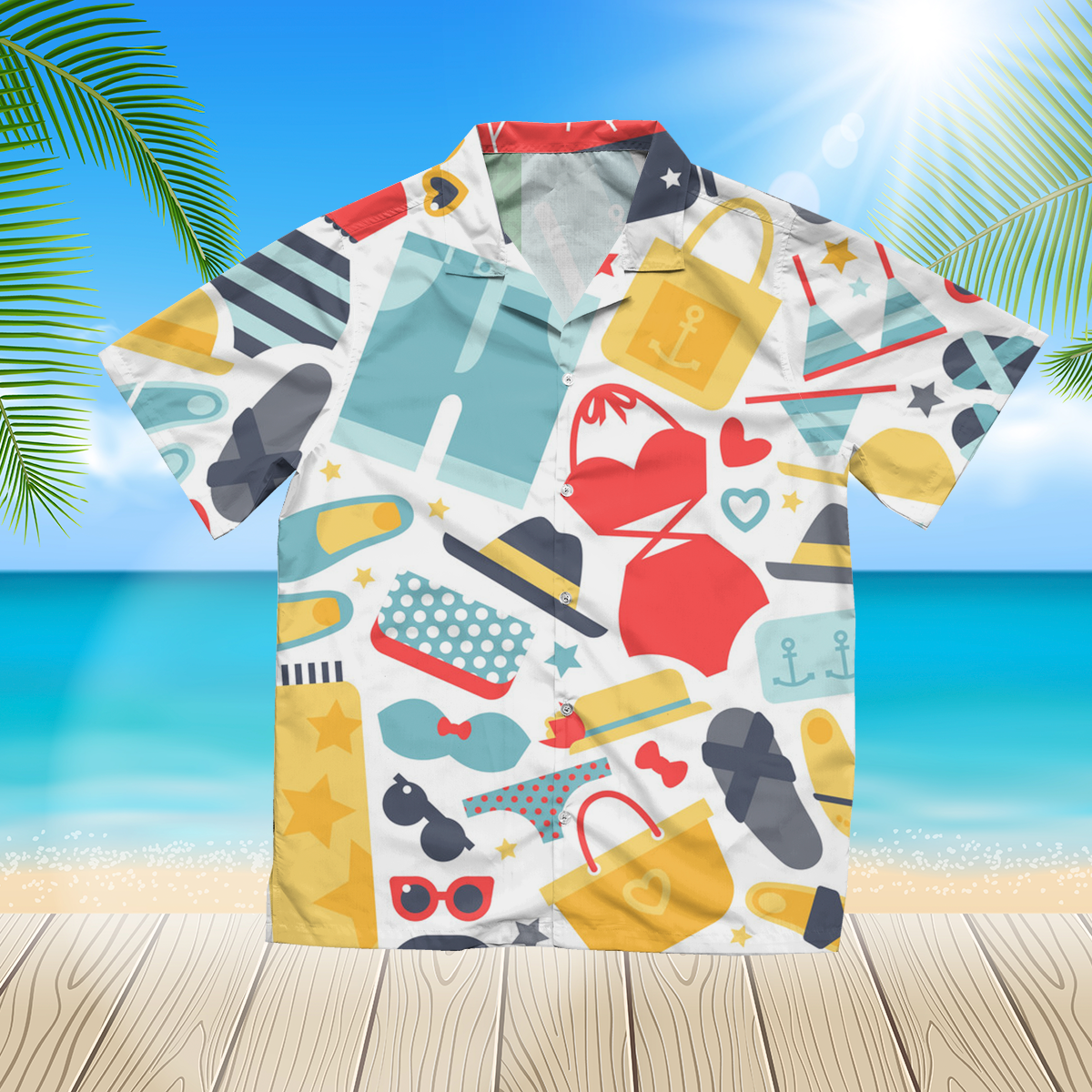 Beach clothes seamless pattern 3d blue hawaii shirt