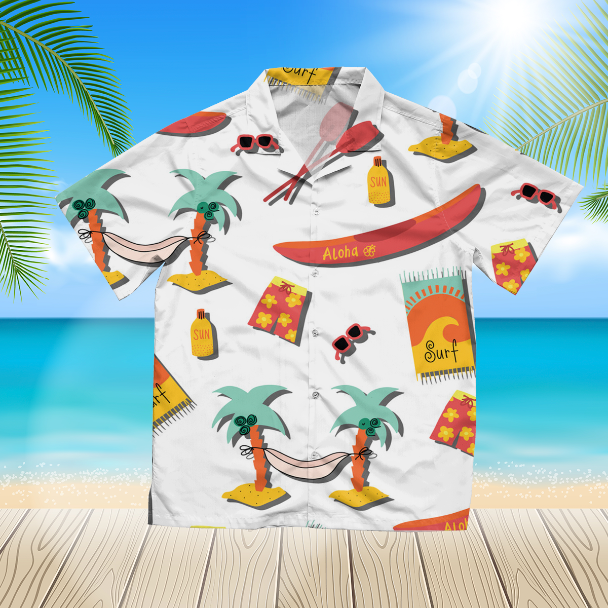 Beach day seamless pattern palm tree Red 3d hawaii shirt