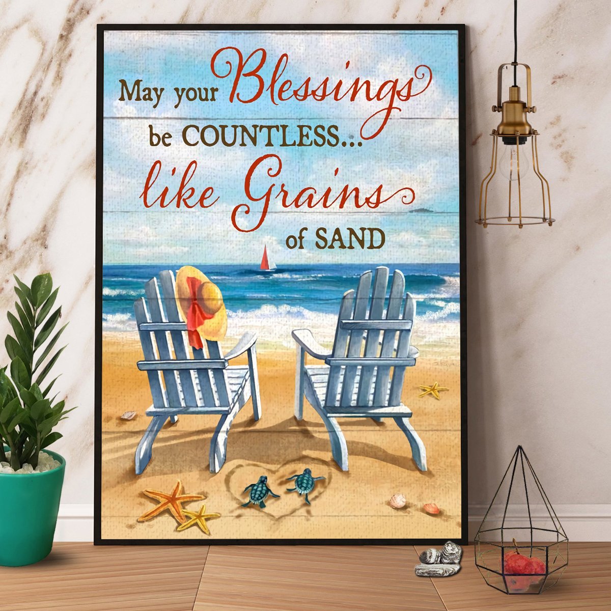 Beach May Your Blessings Be Countless Like Grains Of Sand Satin Poster Portrait No Frame