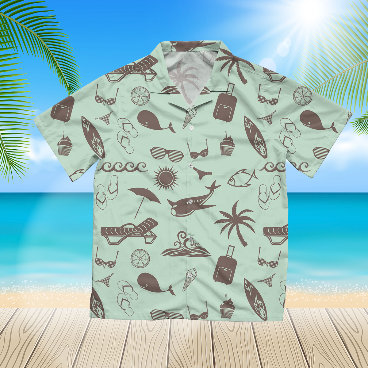 Beach patern 3d Black hawaii shirt