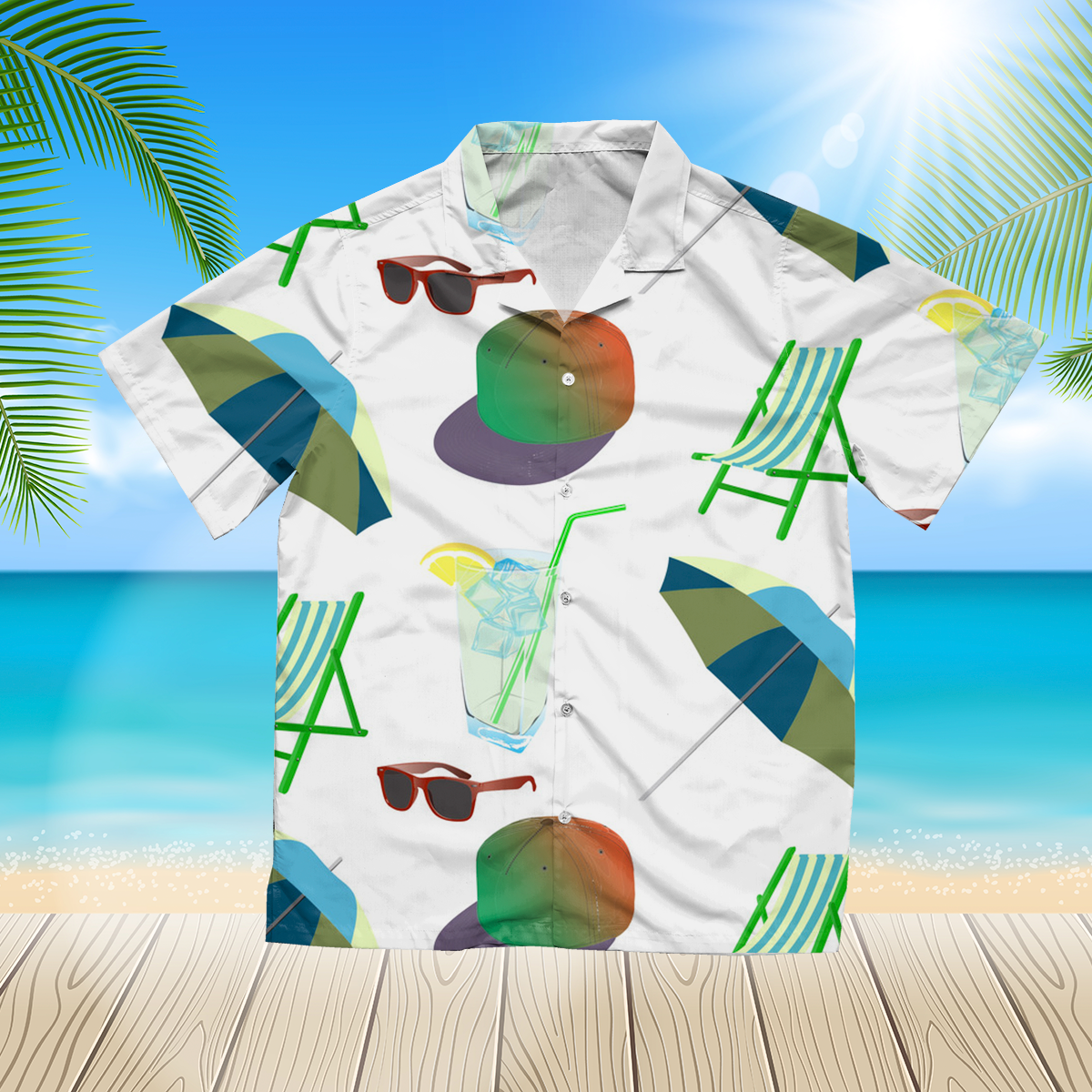 Beach pattern for summer Green 3d hawaii Shirt