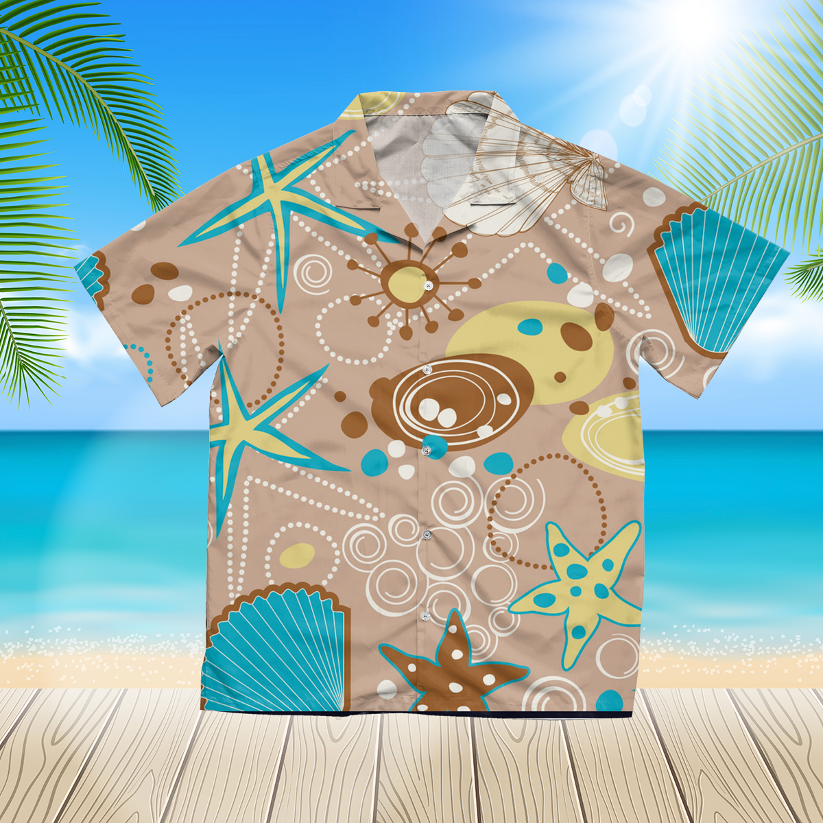 Beach pattern summer background 3d blue hawaii shirt