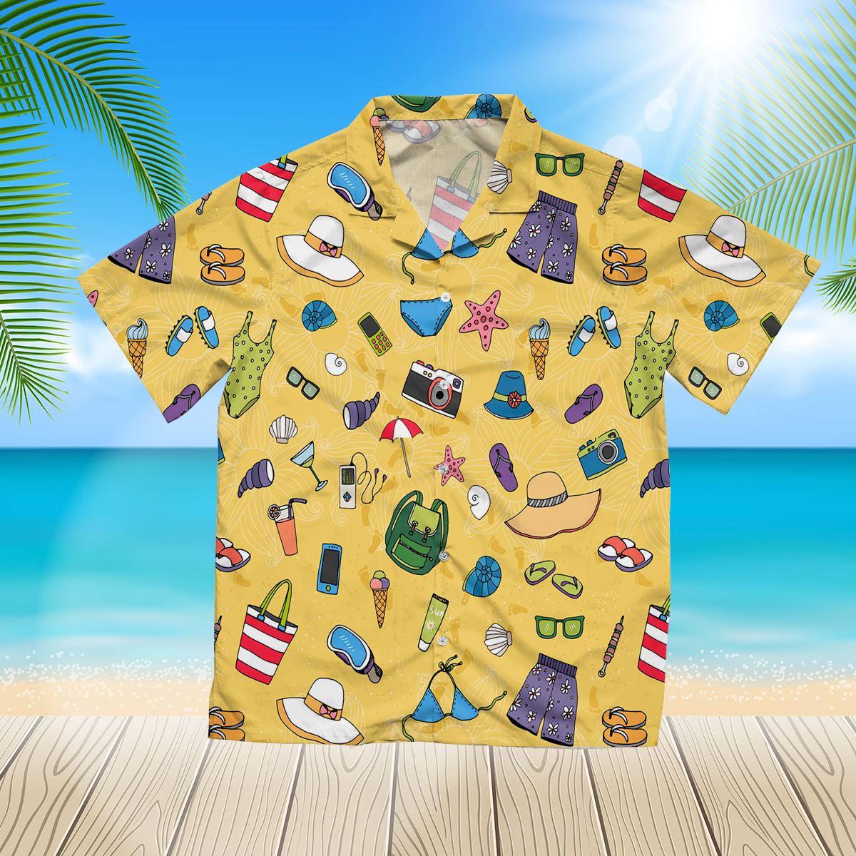 Beach sand background with sea shells 3d blue hawaii shirt