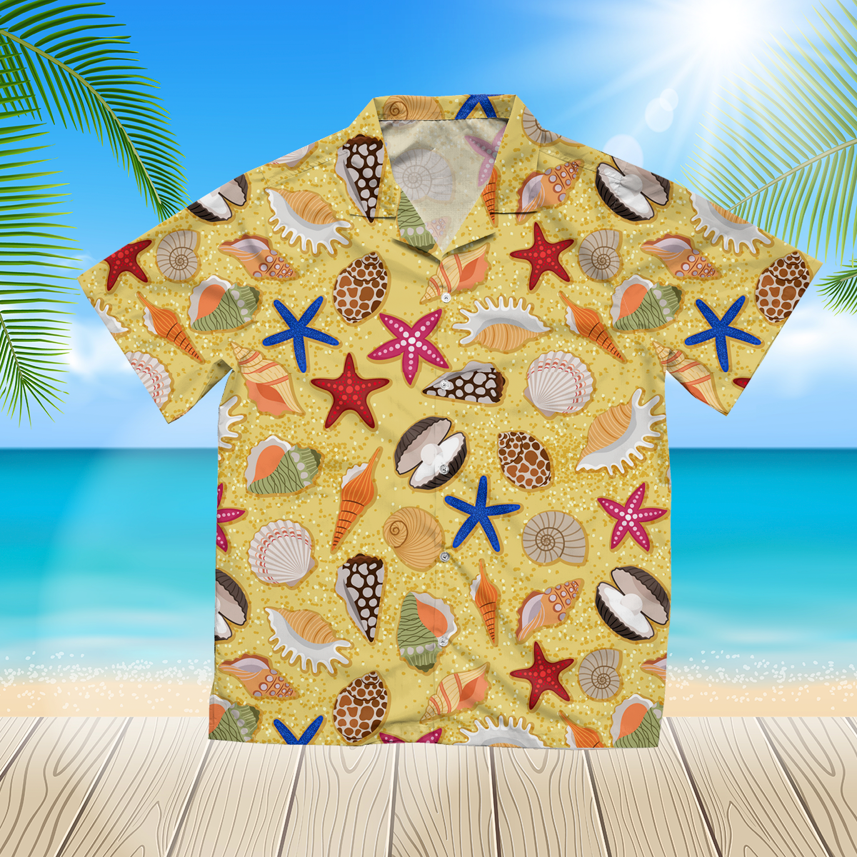 Beach sand background with sea shells Red 3d hawaii shirt