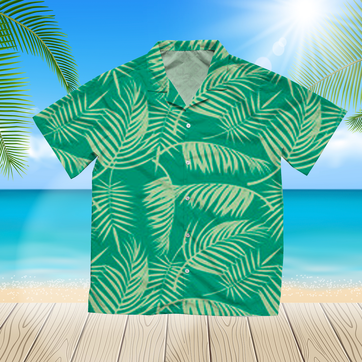 Beach seamless pattern with tropical palm Green 3d hawaii Shirt