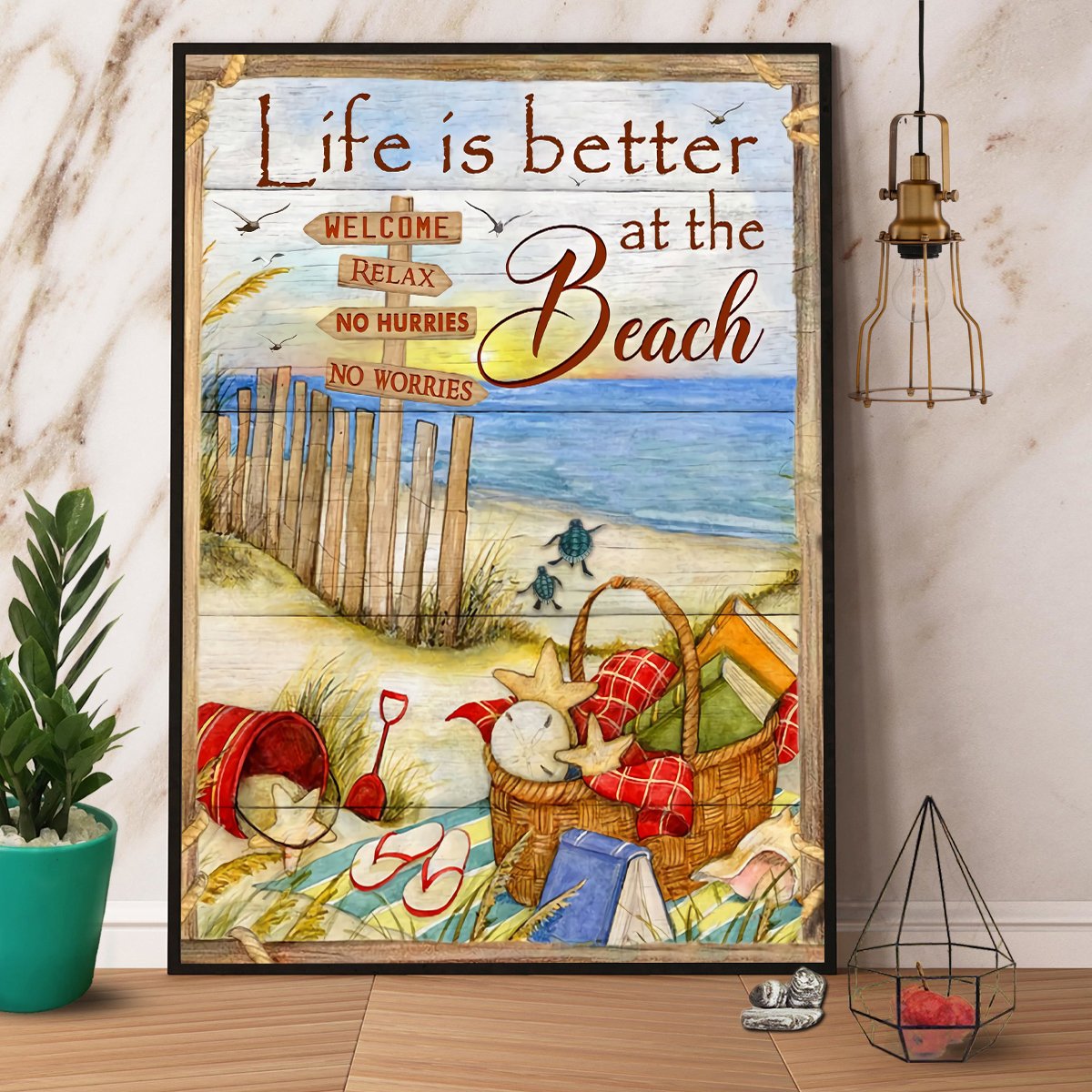 Beach & Turtle Life Is Better At The Beach Satin Poster Portrait No Frame