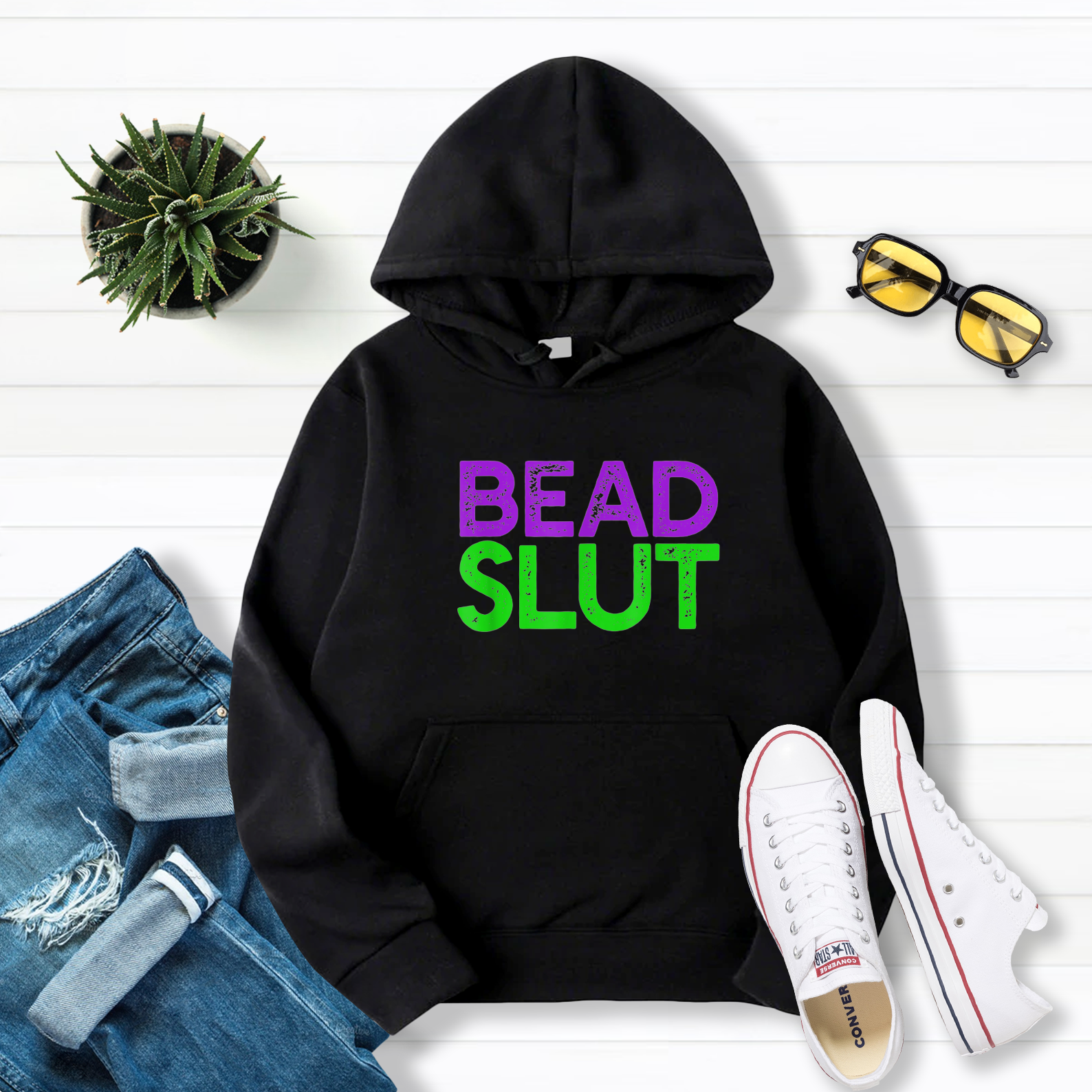 Bead Slut Mardi Gras Fat Tuesday Pullover Hoodie Black S-5XL