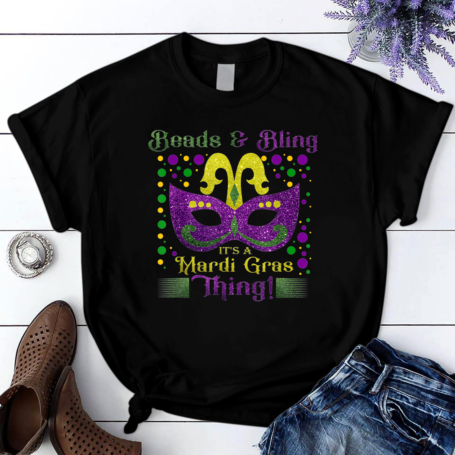 Beads And Bling It'S A Mardi Gras T Shirt Black Unisex S-6Xl