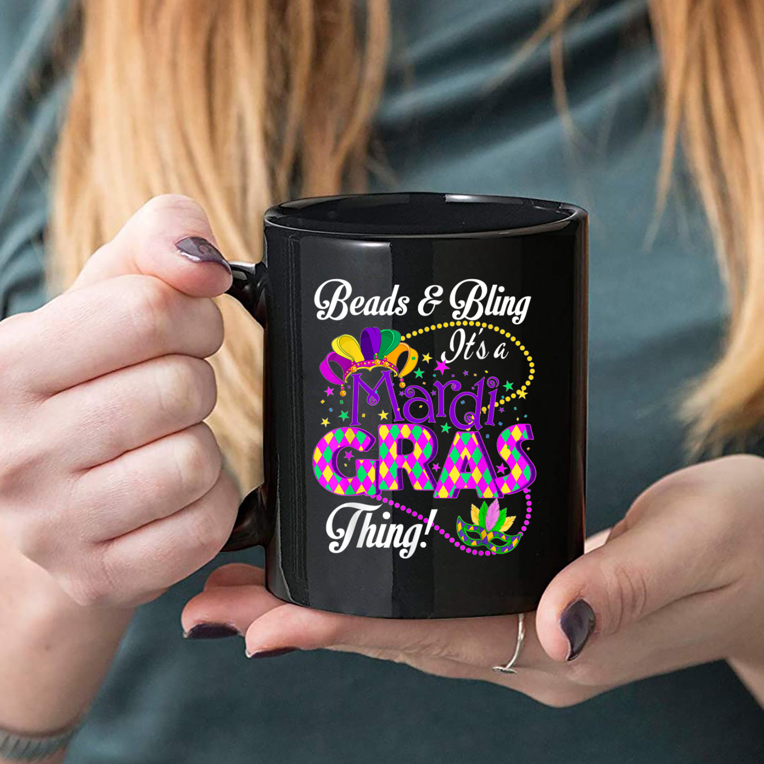 Beads And Bling It'S A Mardi Gras Thing Mug Black Ceramic 11-15oz Coffee Tea Cup