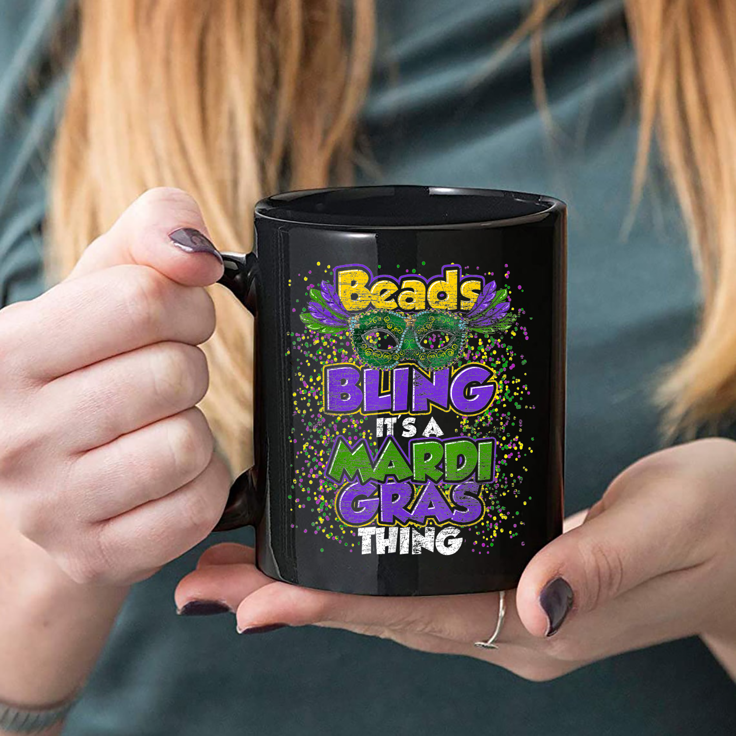 Beads Bling Its A Mardi Gras Thing Mardi Gras Mug Black Ceramic 11-15oz Coffee Tea Cup