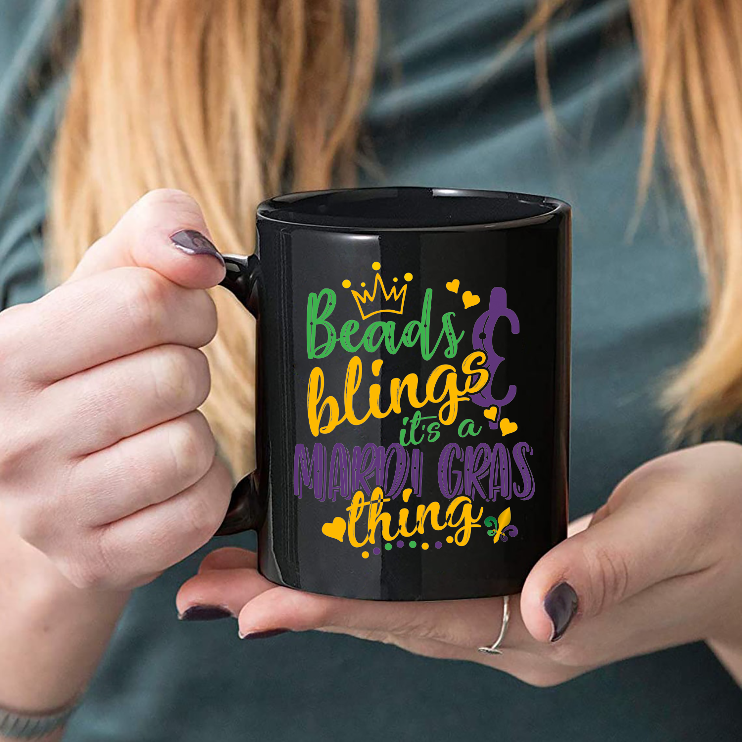 Beads Blings It'S A Mardi Gras Thing Mug Black Ceramic 11-15oz Coffee Tea Cup