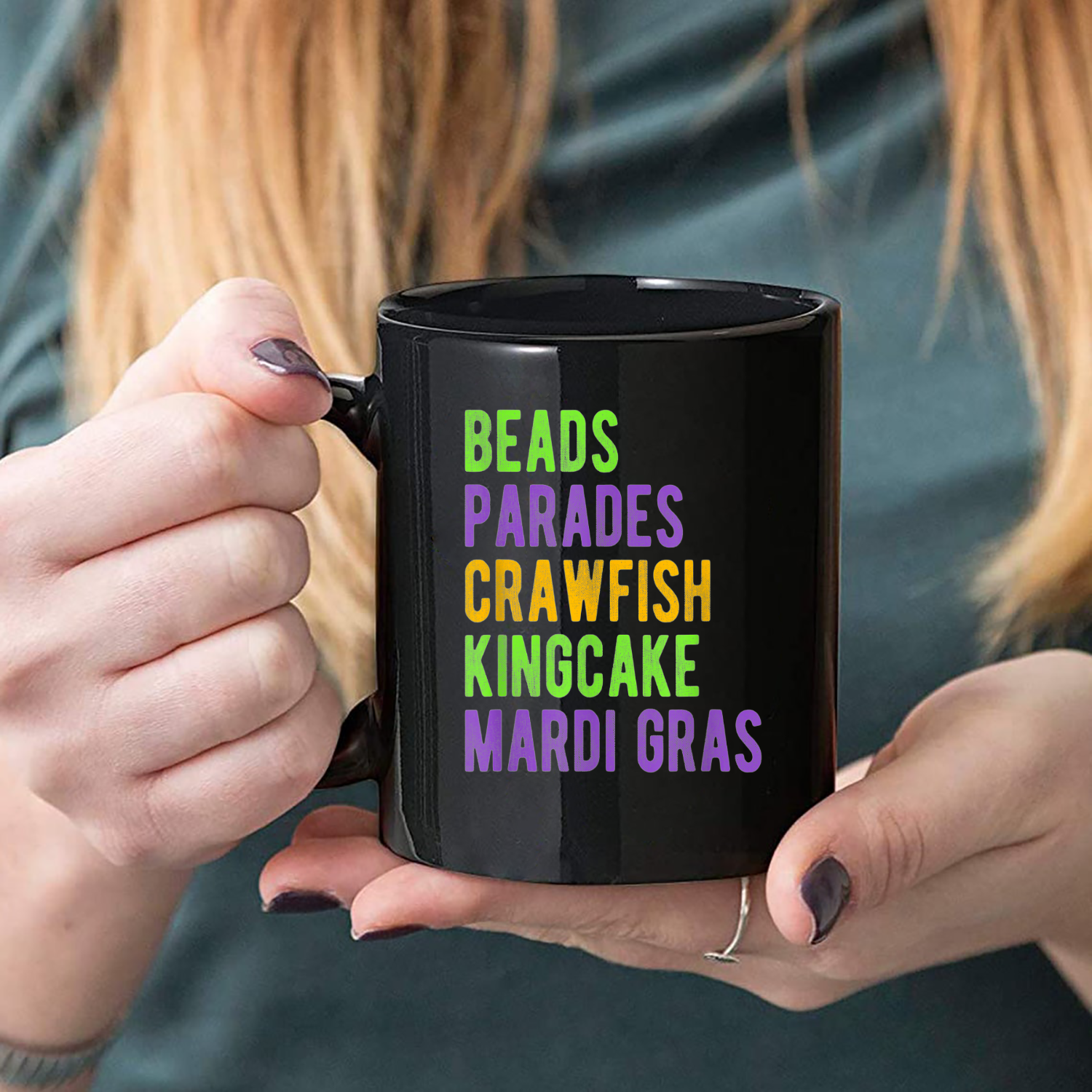 Beads Parades Crawfish Kingcake Mardi Gras Mug Black Ceramic 11-15oz Coffee Tea Cup