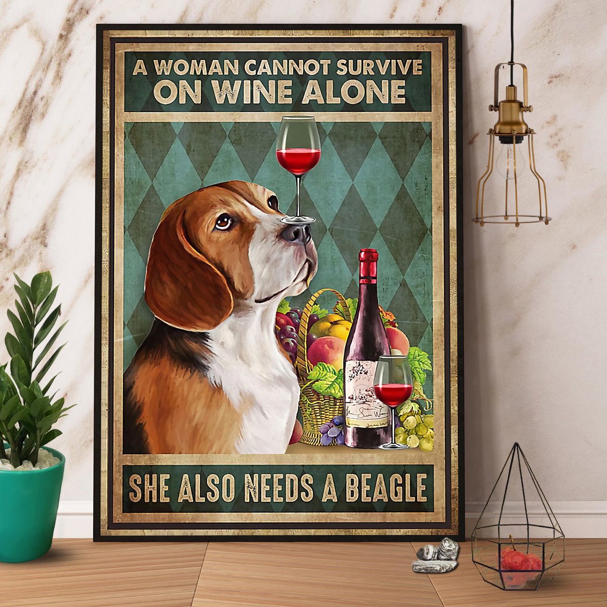 Beagle A Woman Survive On Wine And A Beagle Satin Poster Portrait No Frame