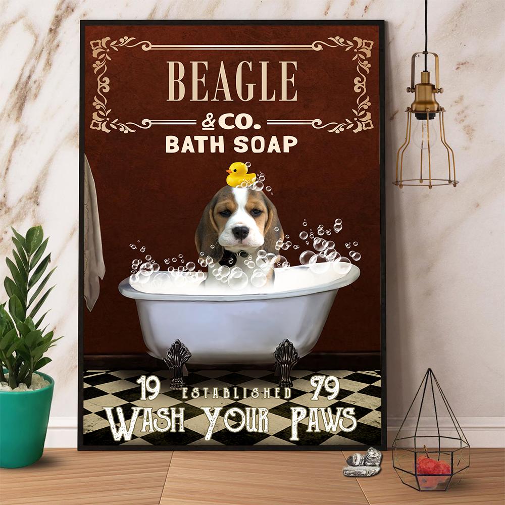 Beagle & Co. Bath Soap Wash Your Paws Satin Poster Portrait No Frame