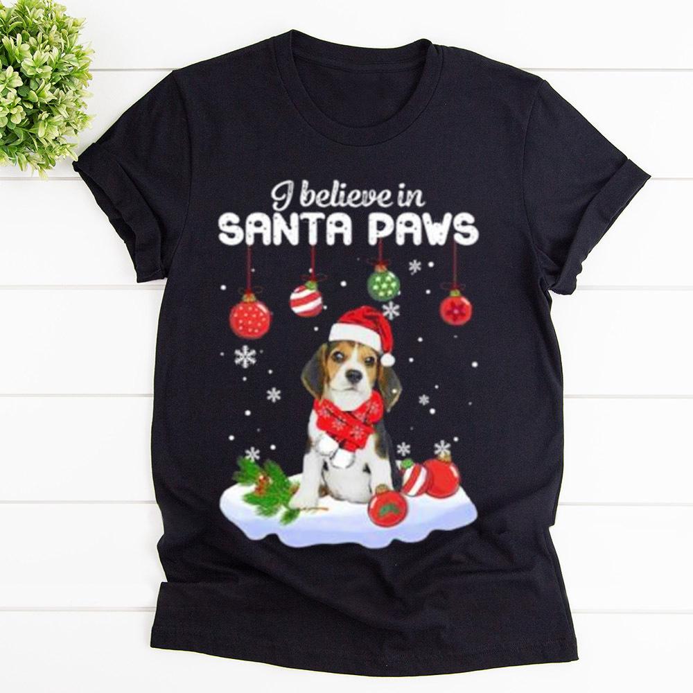 Beagle santa i believe in santa paws funny xmas christmas ornament T Shirt Black Unisex S-6XL