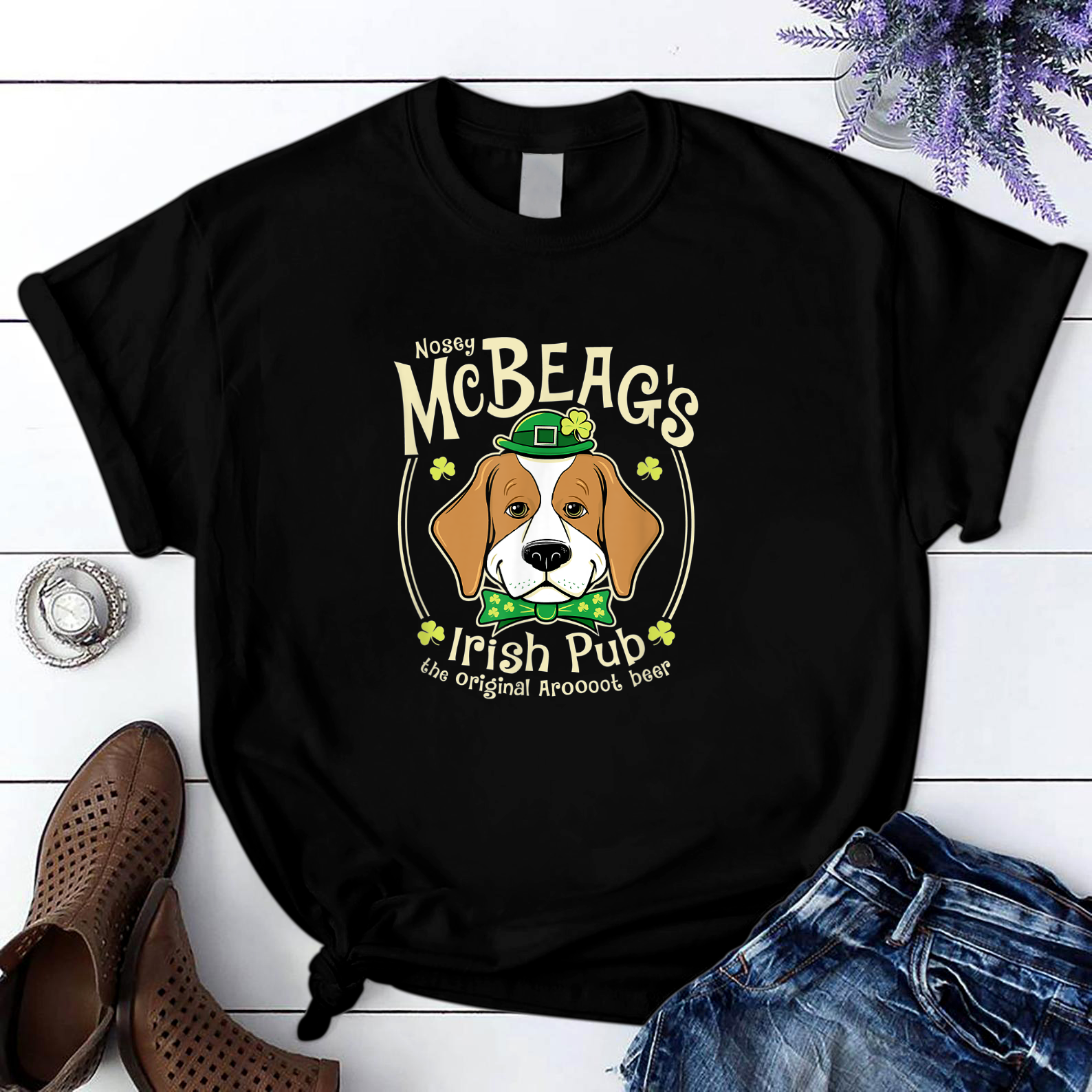 Beagle St Patrick'S Day Mcbeag'S Irish Pub T Shirt Black Unisex S-6Xl