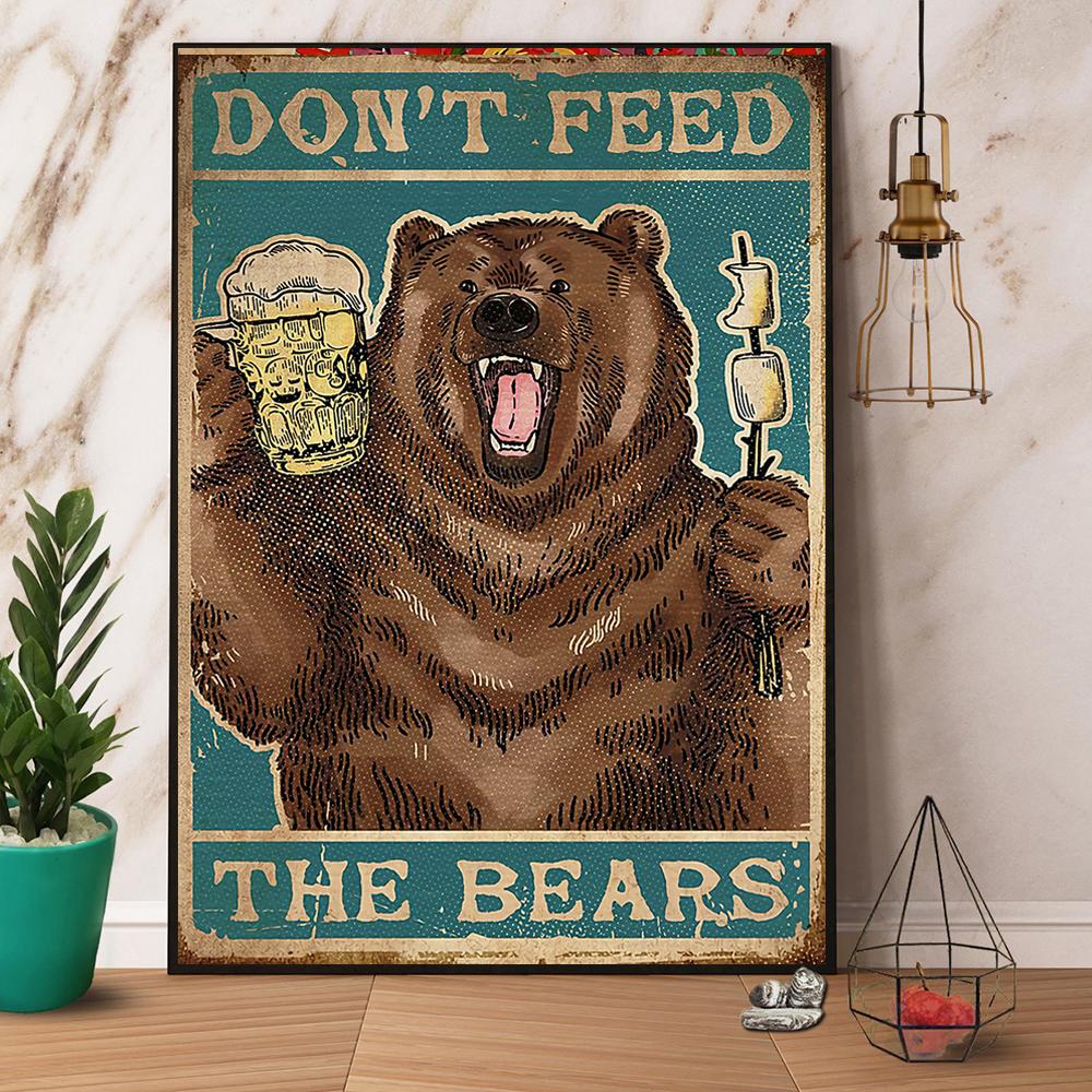 Bear Camping Don'T Feed The Bears Satin Poster Portrait No Frame