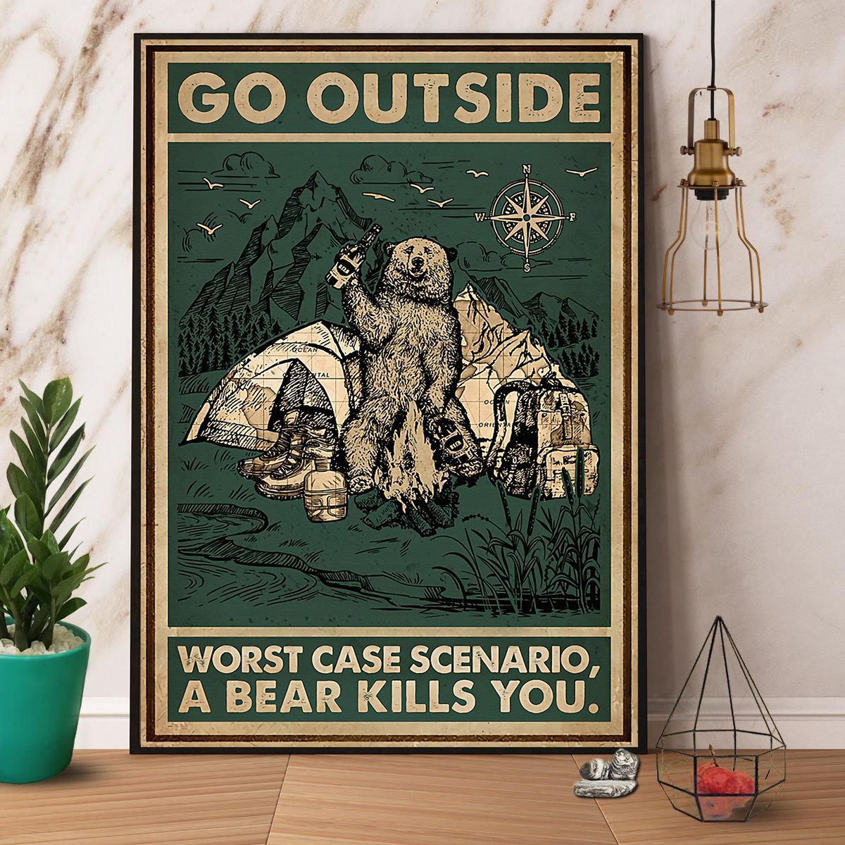 Bear Camping Go Outside Worst Case Scenario A Bear Kills You Satin Poster Portrait No Frame