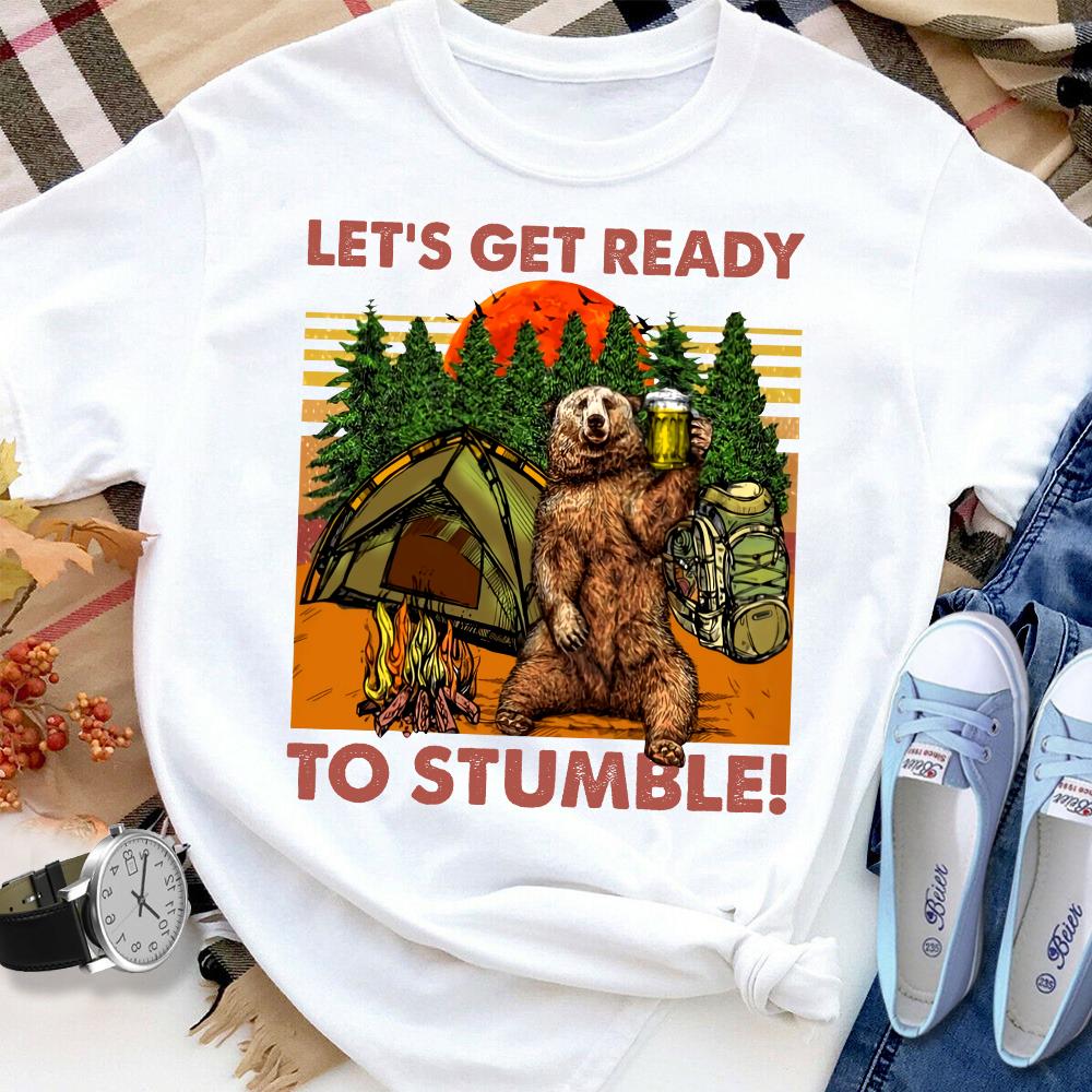 Bear Camping Let's Get Ready To Stumble Women T Shirt White S-3XL