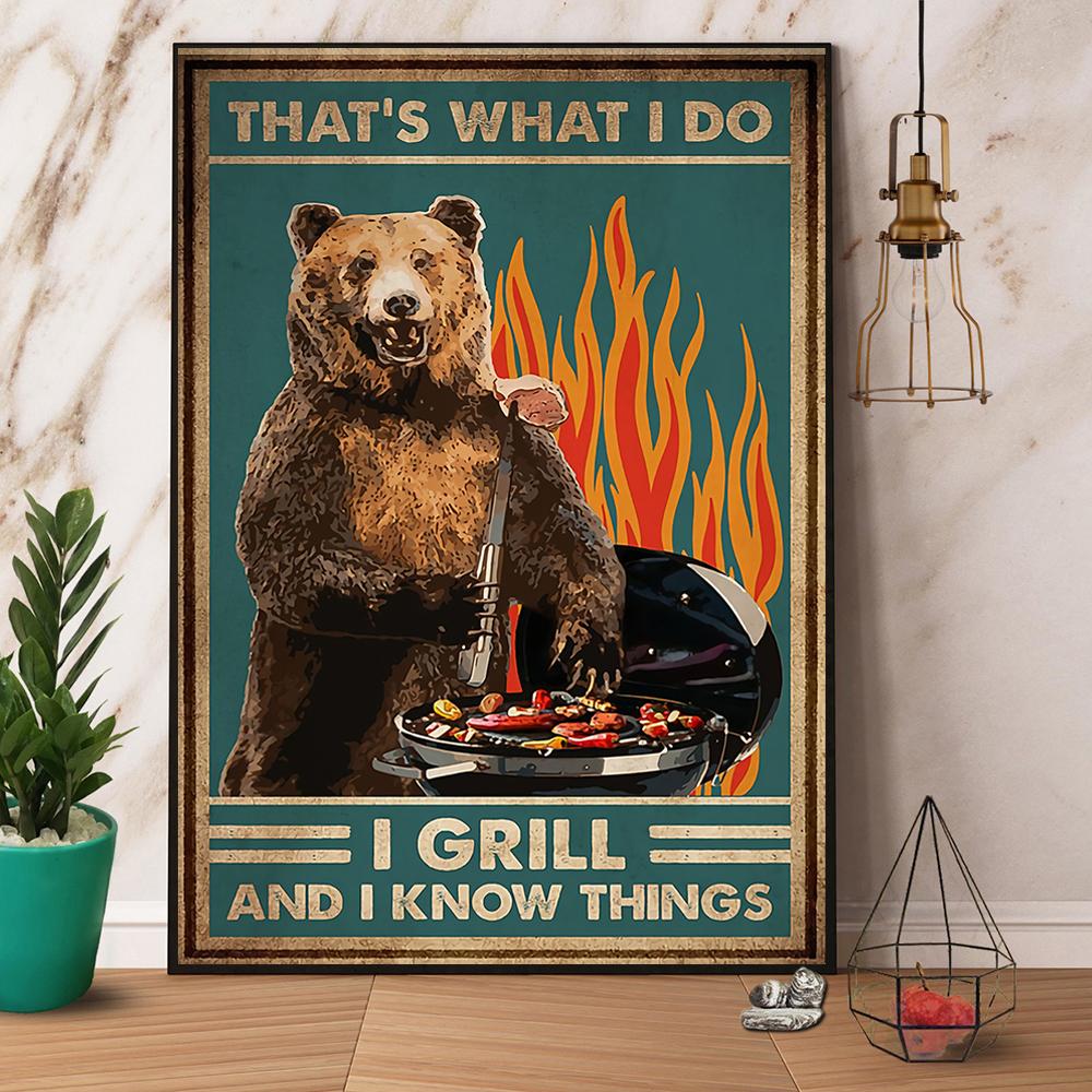 Bear Camping That'S What I Do I Girl And I Know Things Satin Poster Portrait No Frame